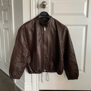 Club Monaco chocolate brown leather bomber jacket